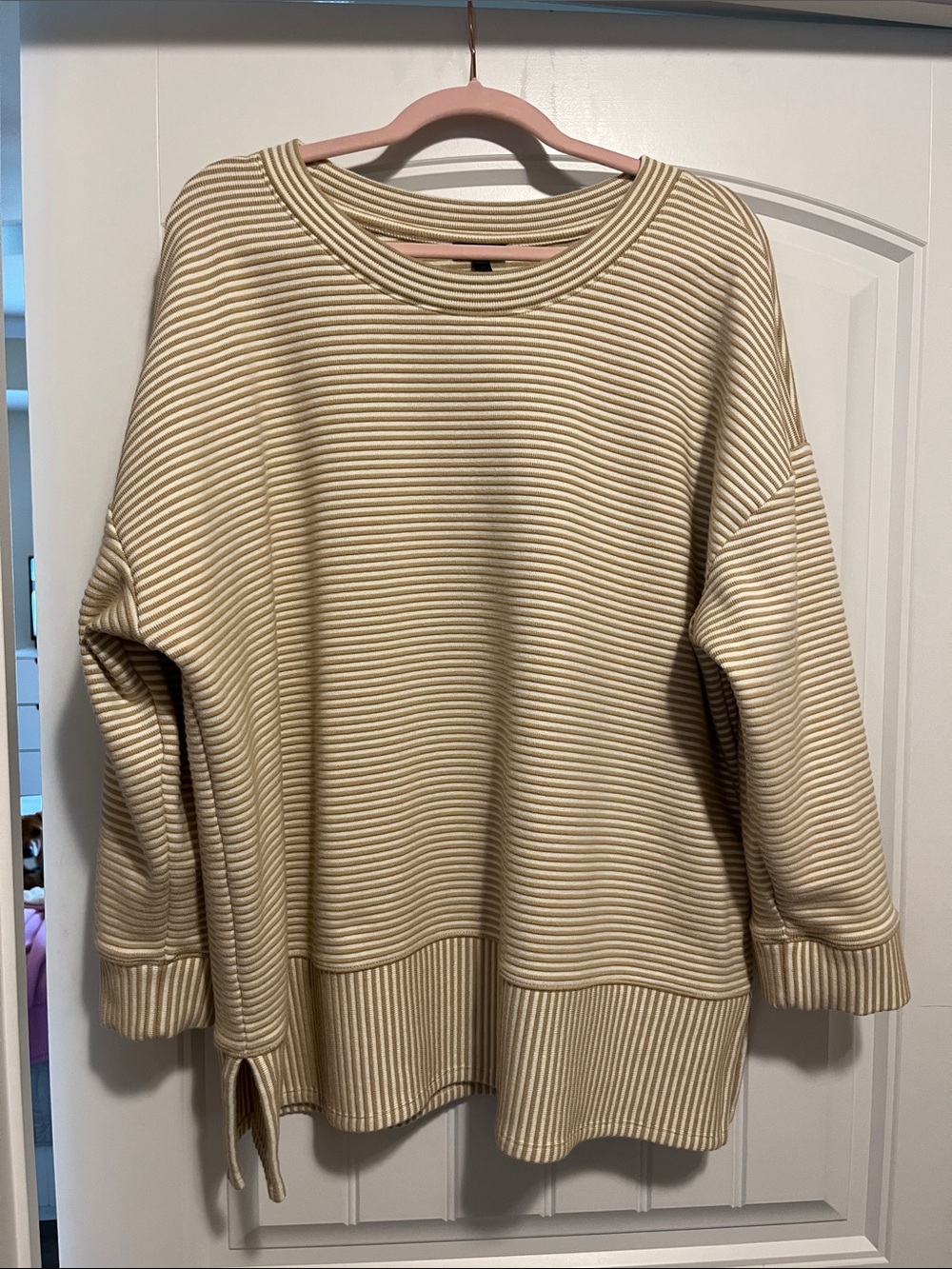 Talbots Cream and Ivory Striped Crewneck Tunic Sweater